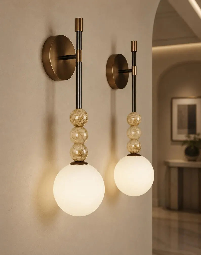 Modern Wall Sconce – Marble Wall Light – Brass Bathroom Vanity Light – Handmade Glass Wall Lamp – Bedside Lighting Fixture | Les Trois Pyramides