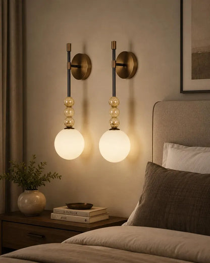 Modern Wall Sconce – Marble Wall Light – Brass Bathroom Vanity Light – Handmade Glass Wall Lamp – Bedside Lighting Fixture | Les Trois Pyramides