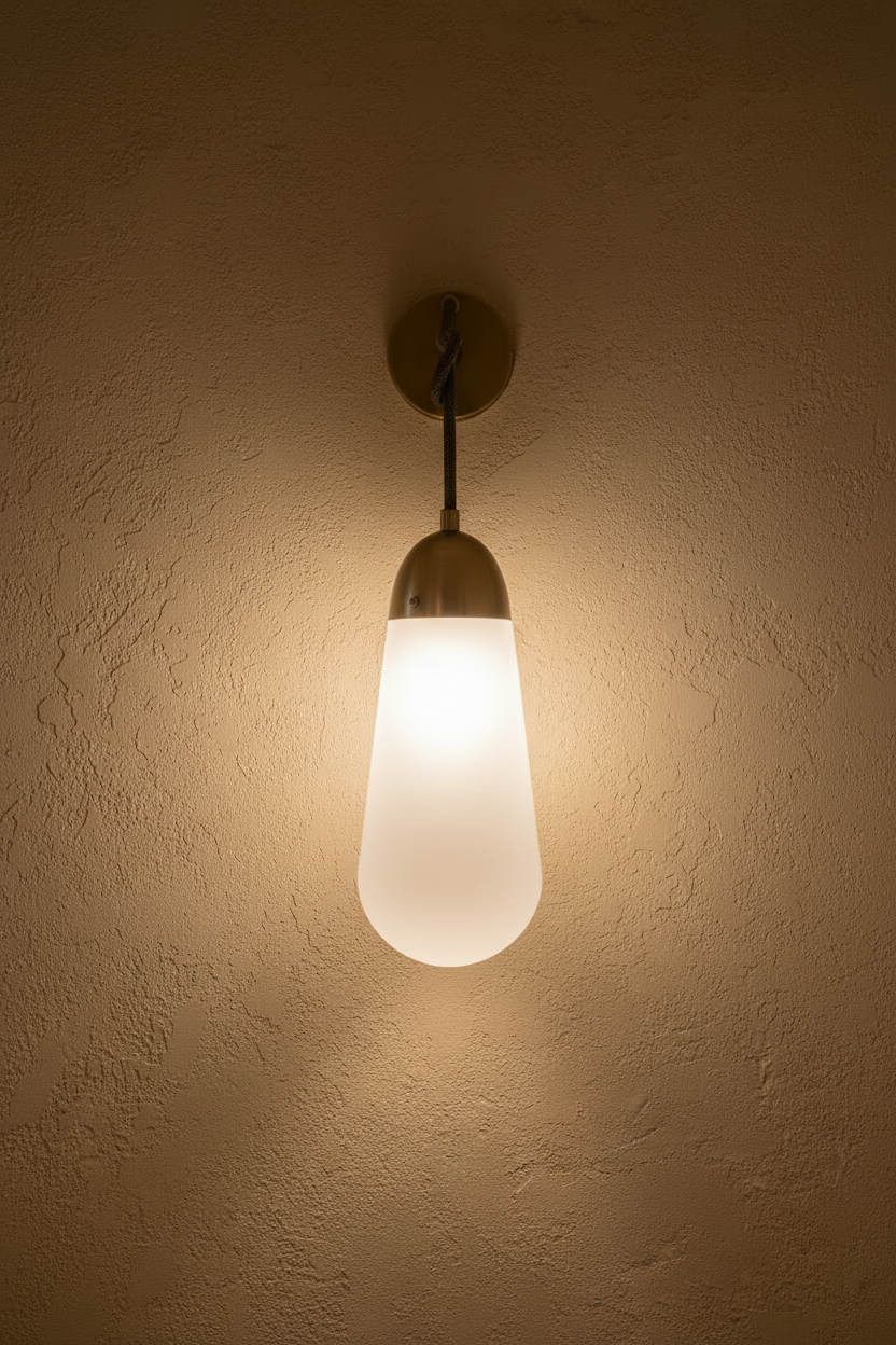 Frosted Glass Wall Sconce with Antique Brass Finish | Handmade Wall Light