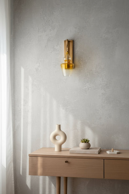 Yellow Gradient Glass & Brass Wall Sconce – Modern Handmade Wall Light