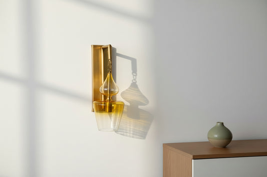 Yellow Hued Sconce Wall Light with Copper Frame | Les Trois Pyramides 