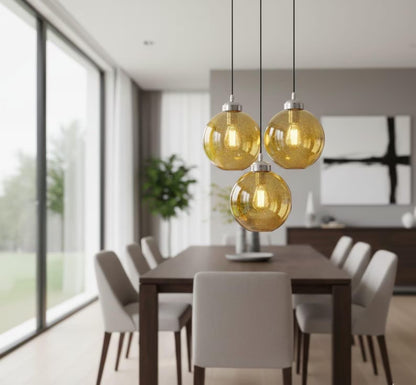 Hand Blown Textured Yellow Glass Pendant - Les Trois Pyramides