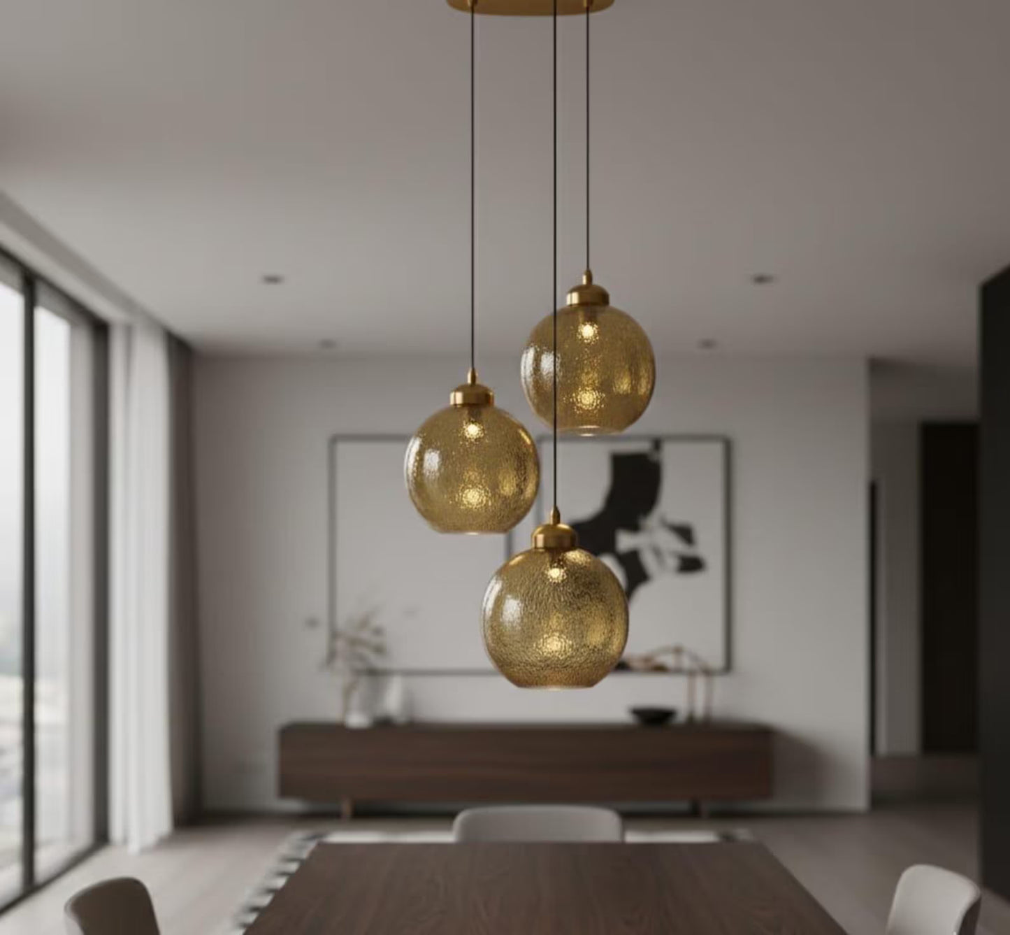 Hand Blown Textured Yellow Glass Pendant - Les Trois Pyramides