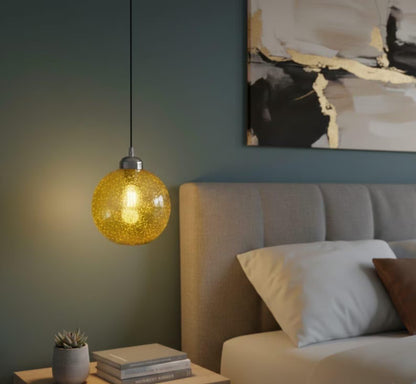 Hand Blown Textured Yellow Glass Pendant - Les Trois Pyramides