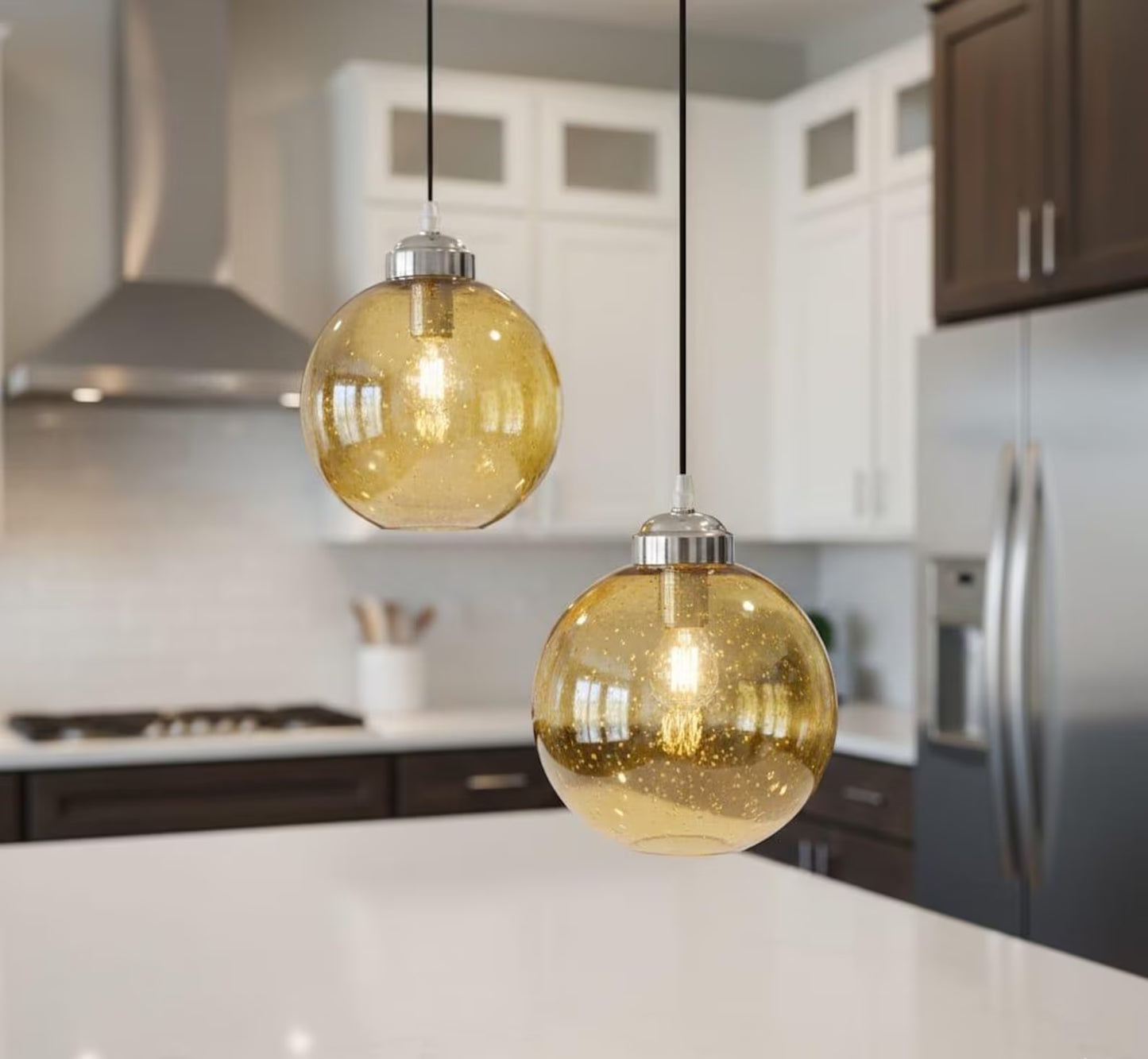 Hand Blown Textured Yellow Glass Pendant - Les Trois Pyramides