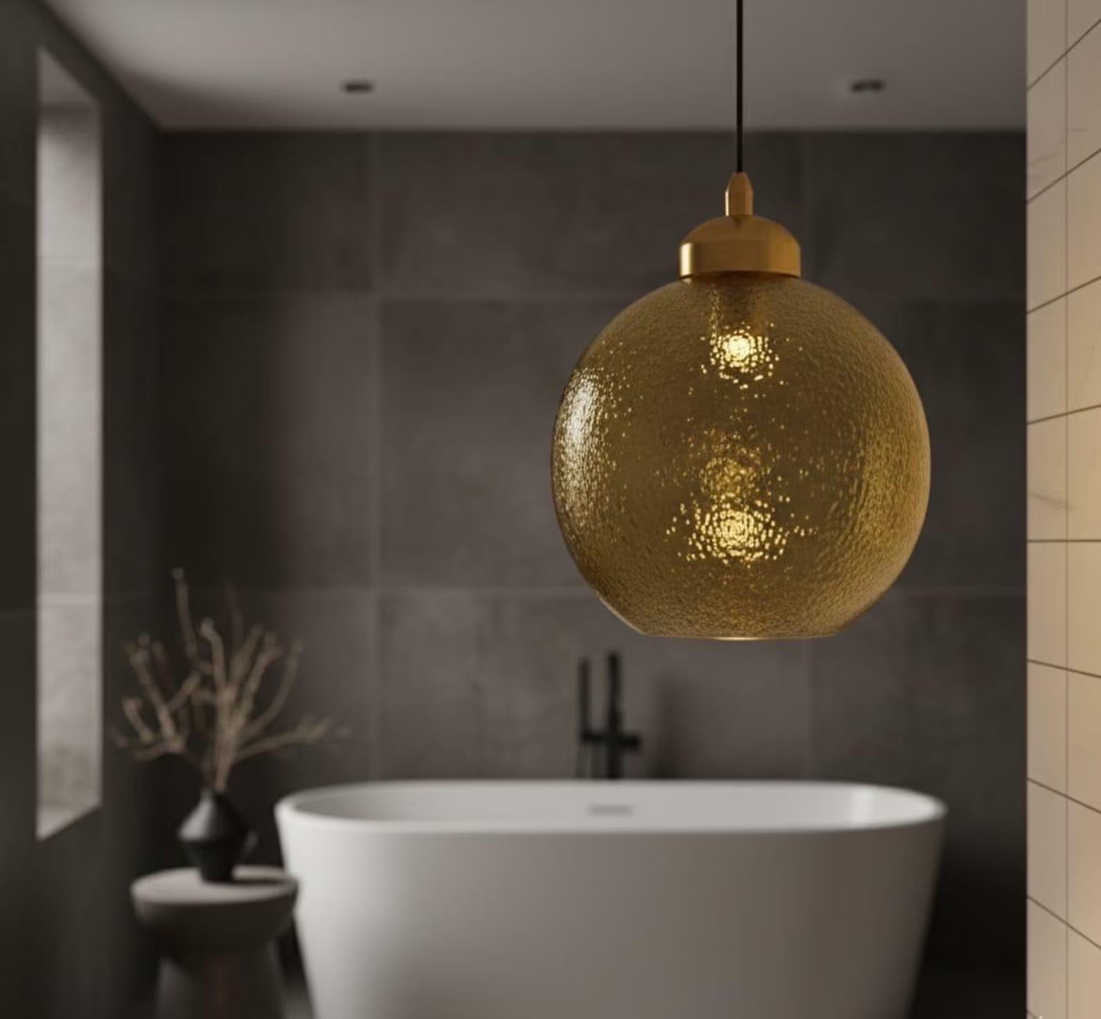 Hand Blown Textured Yellow Glass Pendant - Les Trois Pyramides