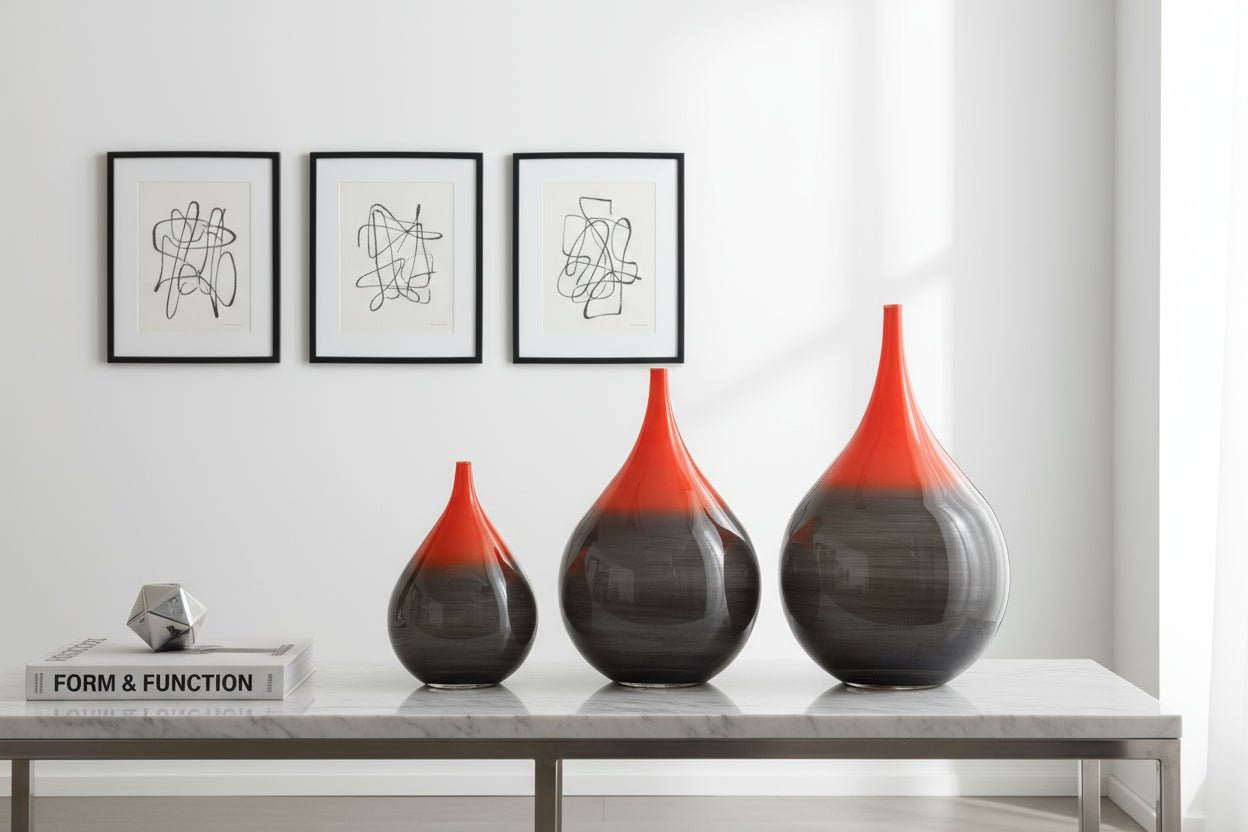 Set of Three Vintage Classic Handmade Blown Glass Vases - Les Trois Pyramides