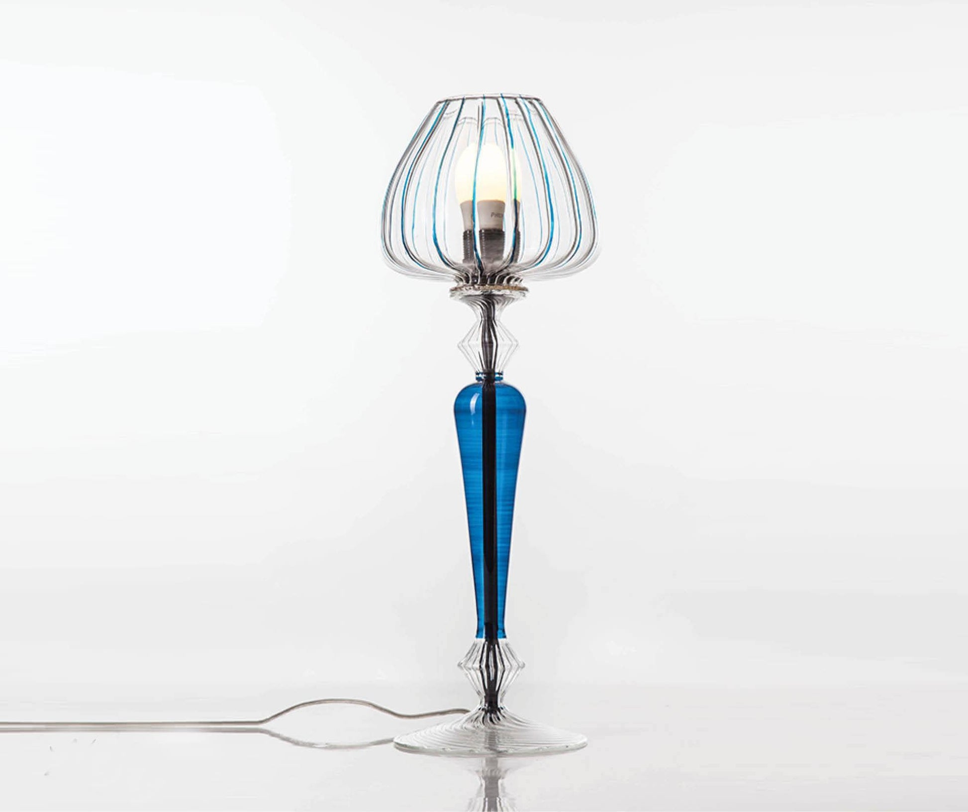 Handmade Cylindrical Blue-Hued Modern Table Lamp - Les Trois Pyramides