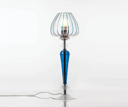 Handmade Cylindrical Blue-Hued Modern Table Lamp - Les Trois Pyramides