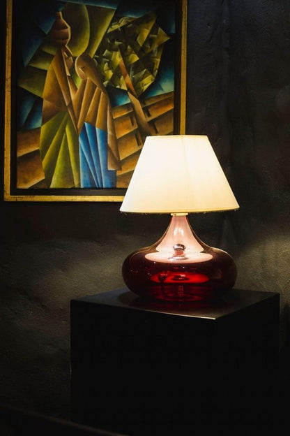 Handmade Concave Circle Red Hued Table Lamp - Les Trois Pyramides