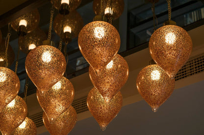 Blown Glass Light Pendant With Gold Frosted Glass - Les Trois Pyramides