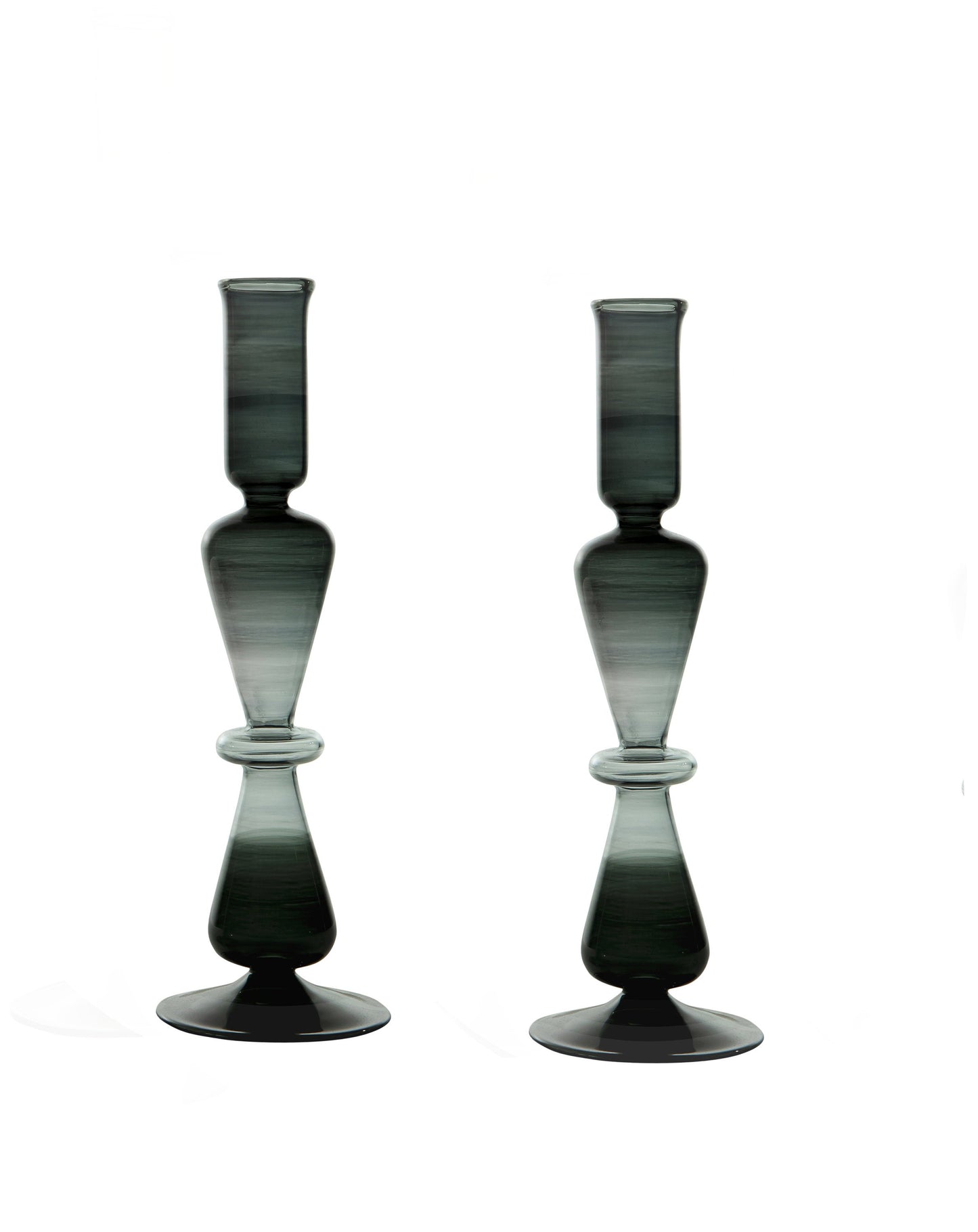 Set of Two Black Candle Stick Holders - Les Trois Pyramides