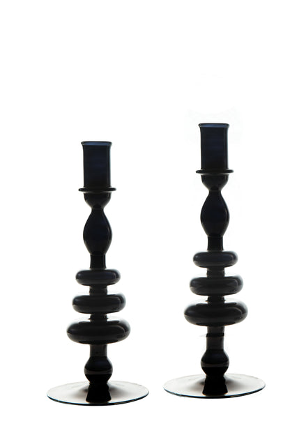 Set of 2 Handmade Bubble Glass Candle Stick Holders - Les Trois Pyramides 