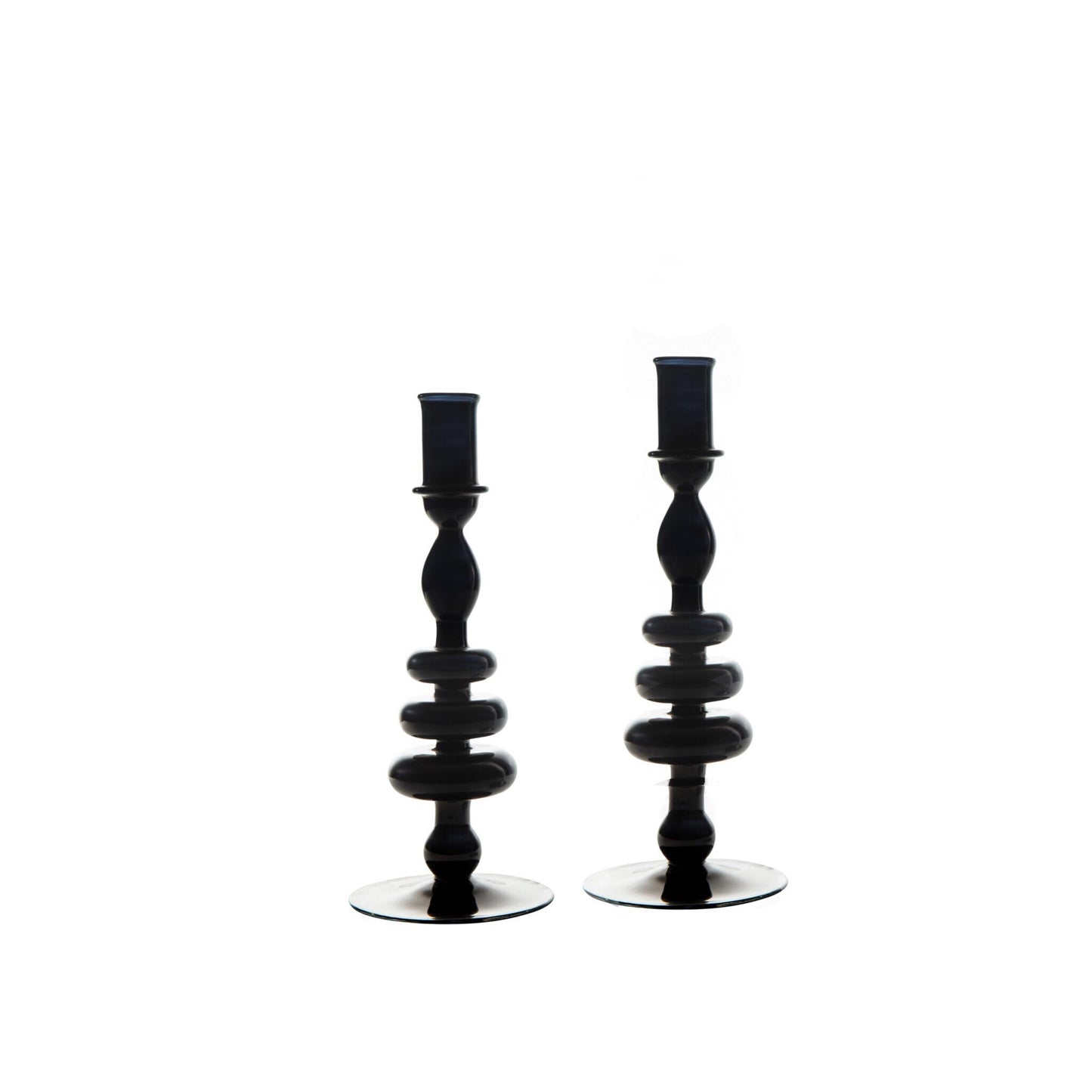 Set of 2 Handmade Bubble Glass Candle Stick Holders - Les Trois Pyramides 