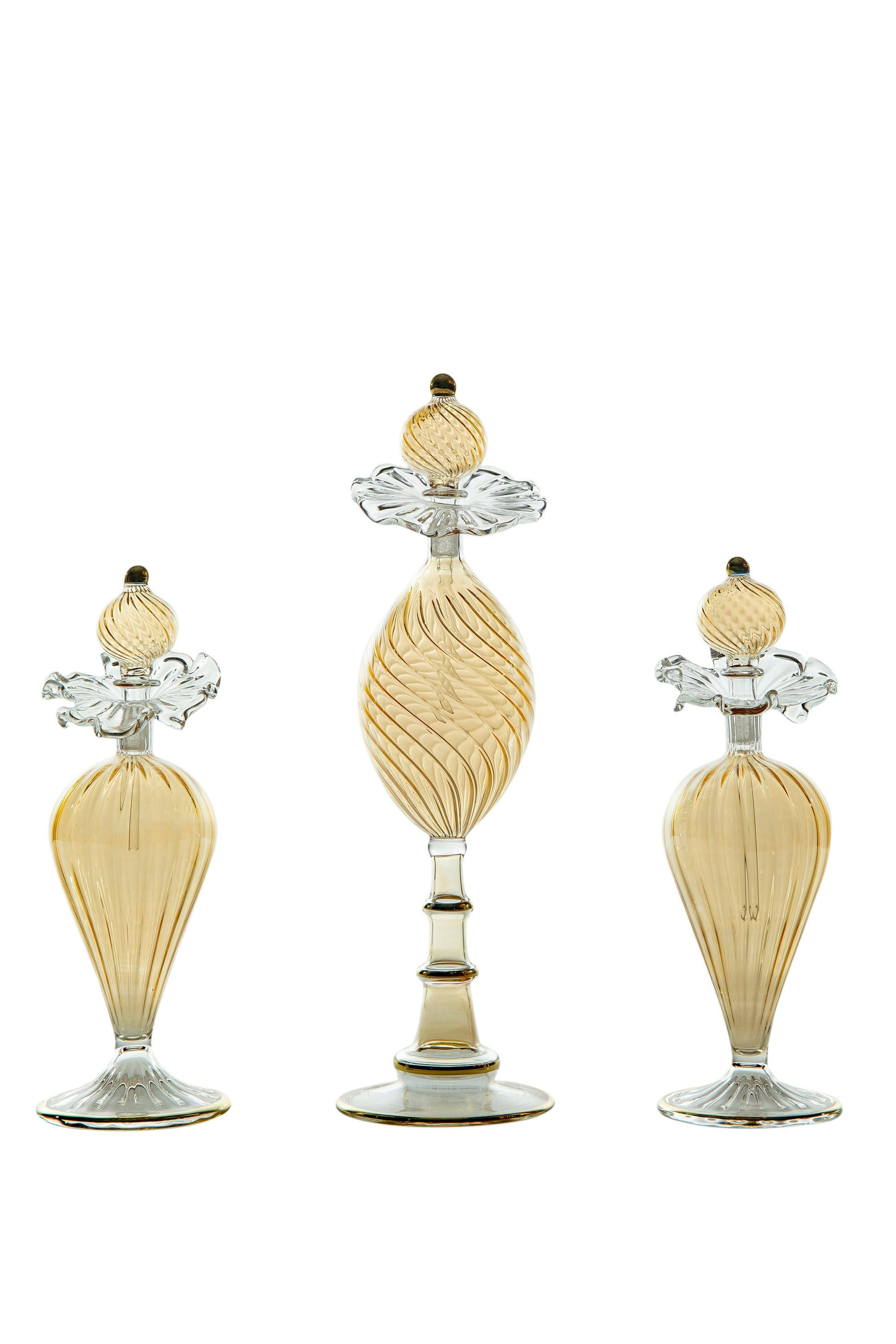 Set of Three Hand Blown Decorative Bottles - Les Trois Pyramides