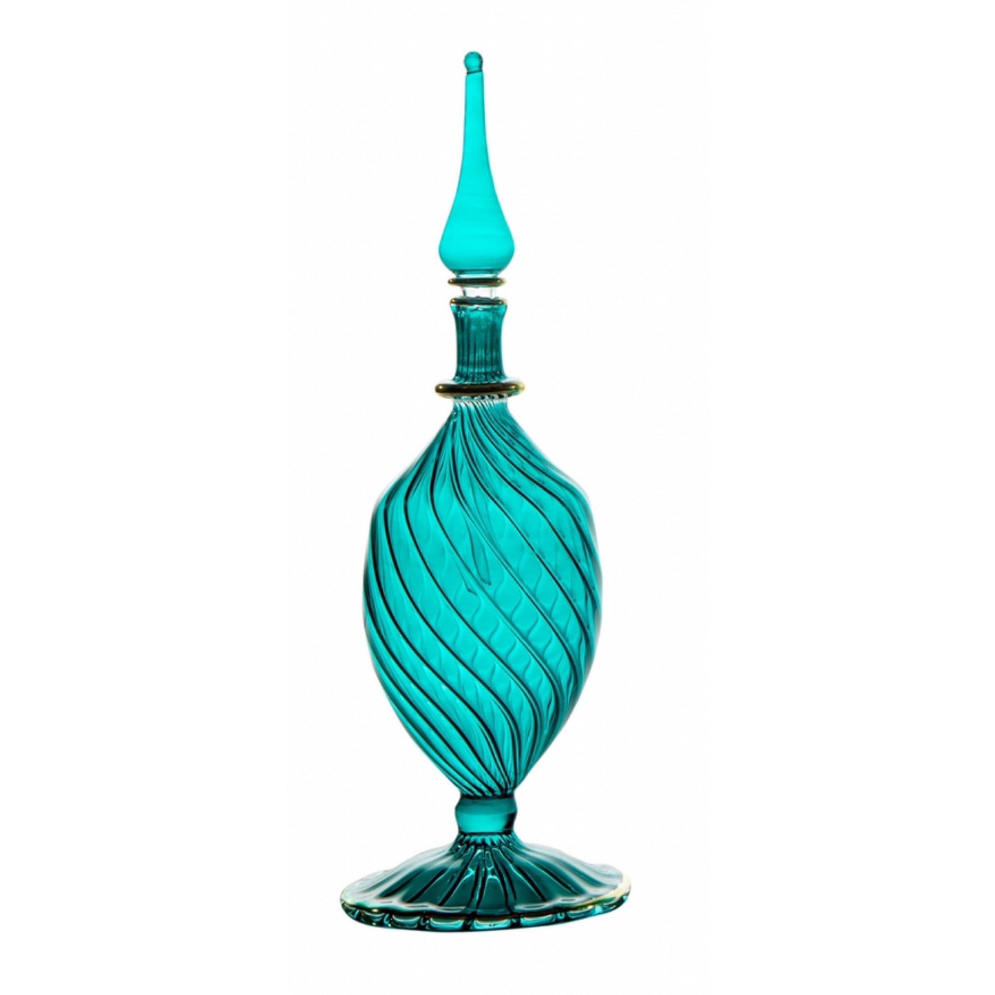 Glass art perfume bottle - Essential oil bottle - Decorative bottle - fragrance decant - Ribbed turquoise glass - hand painted - Blown Glass