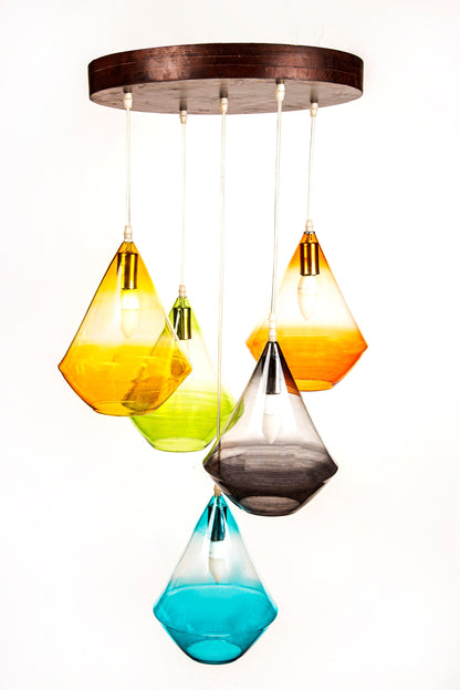 Set of 5 Multicolored Hand Blown Glass Pendant - Les Trois Pyramides