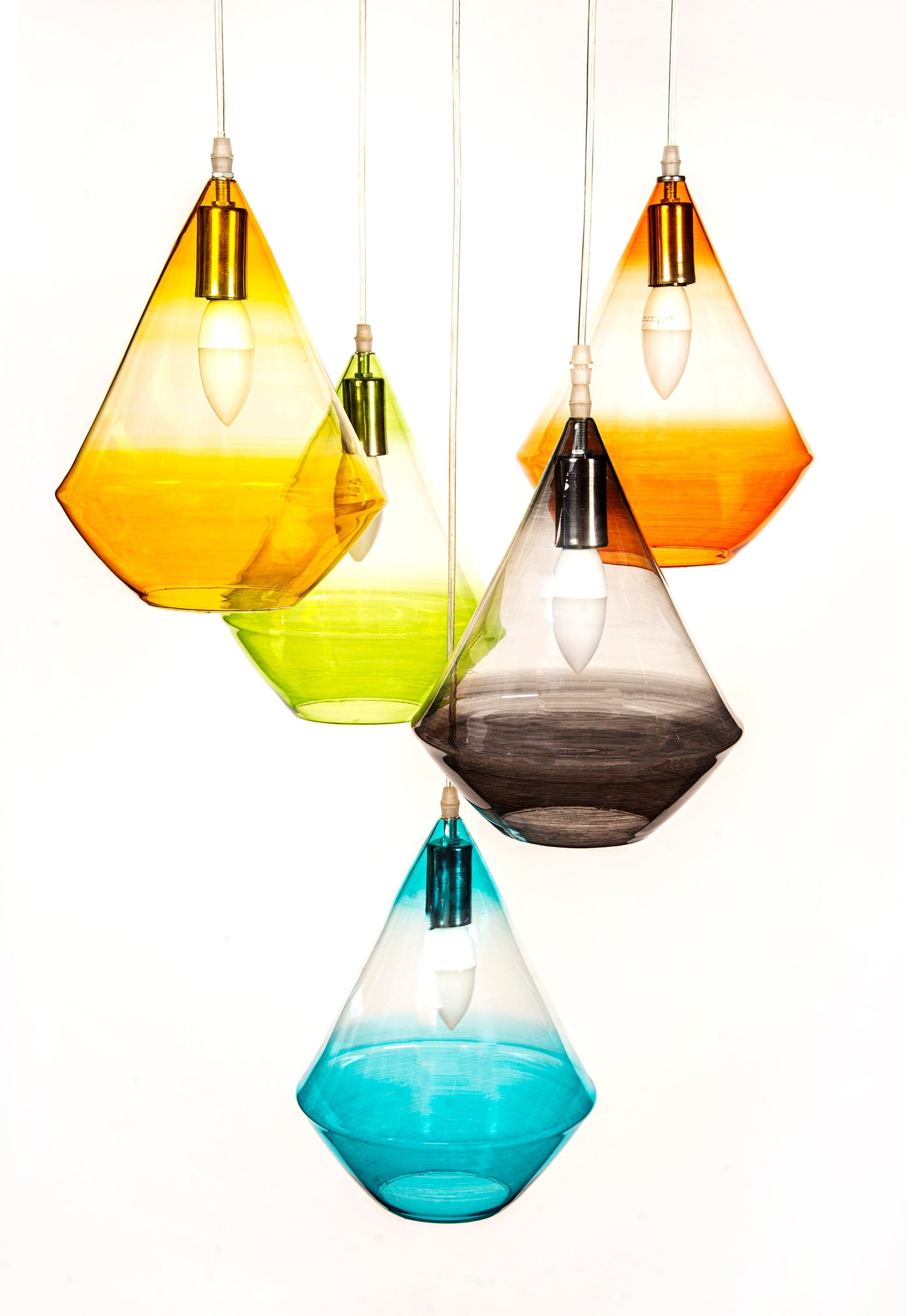 Set of 5 Multicolored Hand blown glass pendant