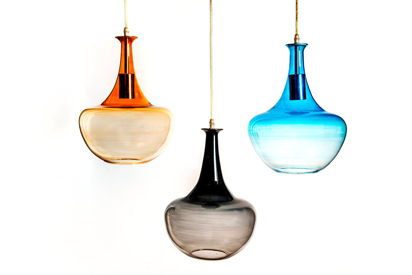 Set of 3 Multicolored Hand Blown Glass Pendant, Outdoor Light Fixture Modern Style - Les Trois Pyramides 