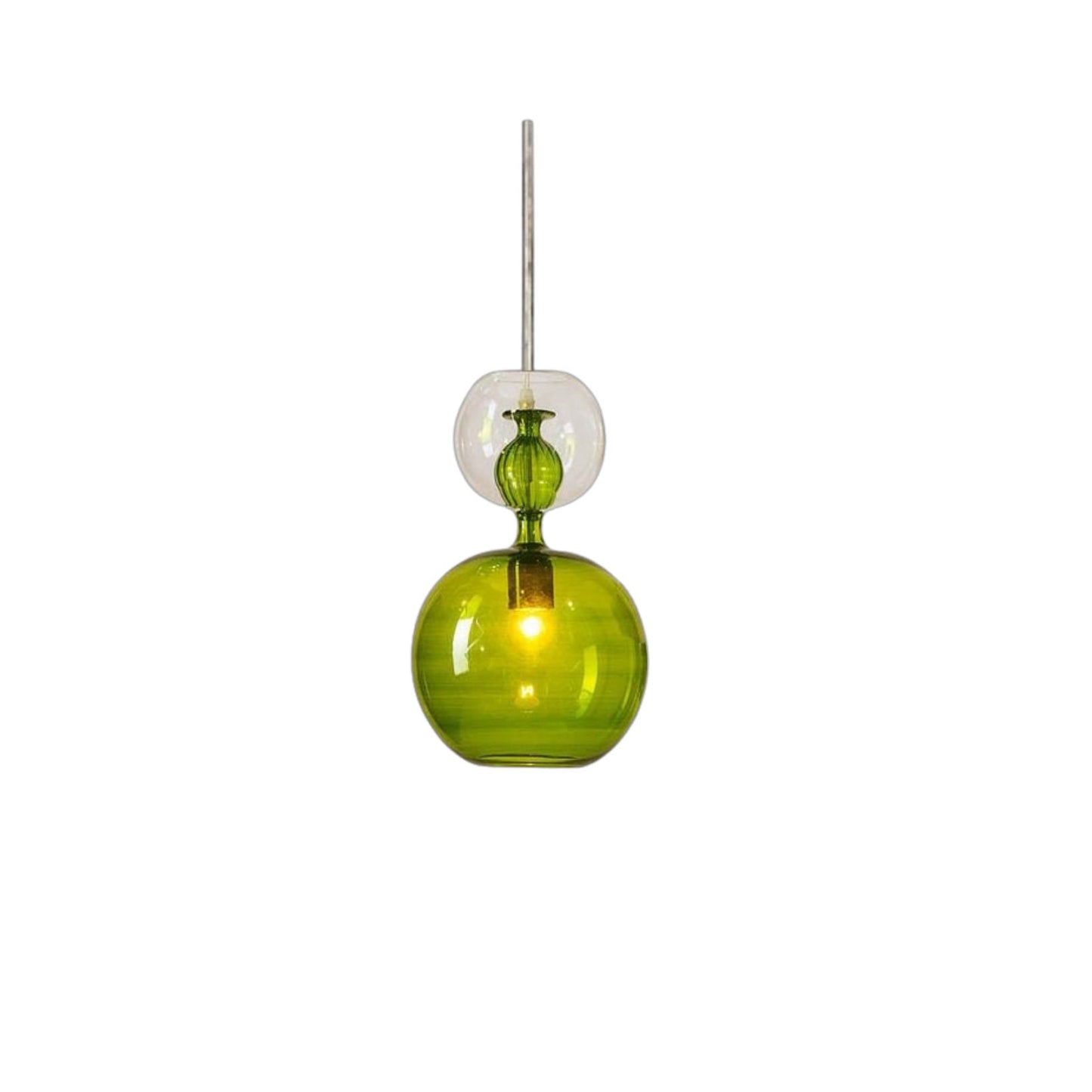 Green & Crystal Colored Handmade Modern Pendant Light , Deco Light Fixture , Hanging Lamp for Dining Room Lights , Hand Blown Glass Pendant | Les Trois Pyramides