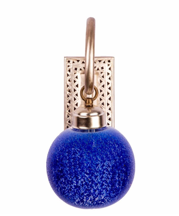 Textured Blue Blown Glass Wall Sconce Lights - Les Trois Pyramides