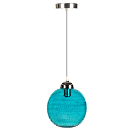 Modern Deco Light Fixture with Blue Engraved Glass , Hanging Lamp for Dining Room Lights , Hand Blown Glass Pendant, Ceiling Lights - Les Trois Pyramides 