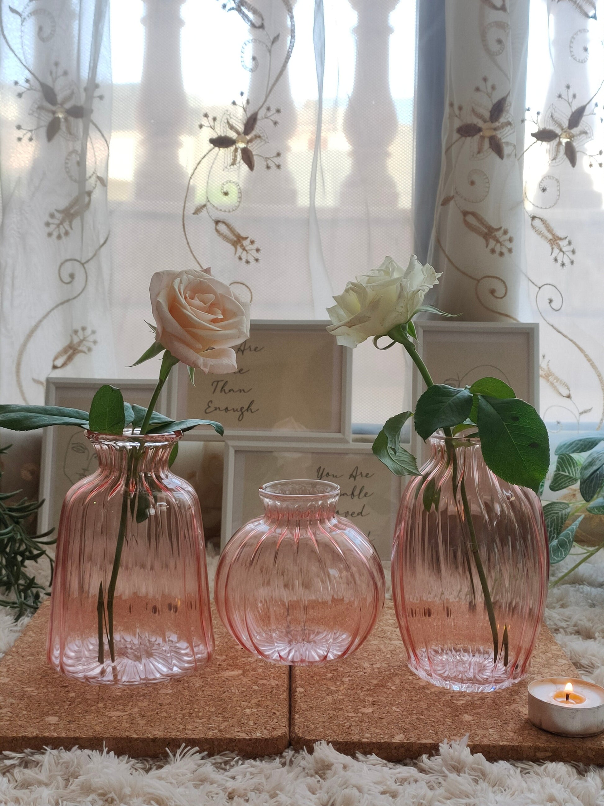 La Vie En Rose Art Deco Vase , Hand Blown Glassware , Blown Glass Vases , Ribbed Glass Vase , Colored Glass Vases , Vase for Flowers - Les Trois Pyramides