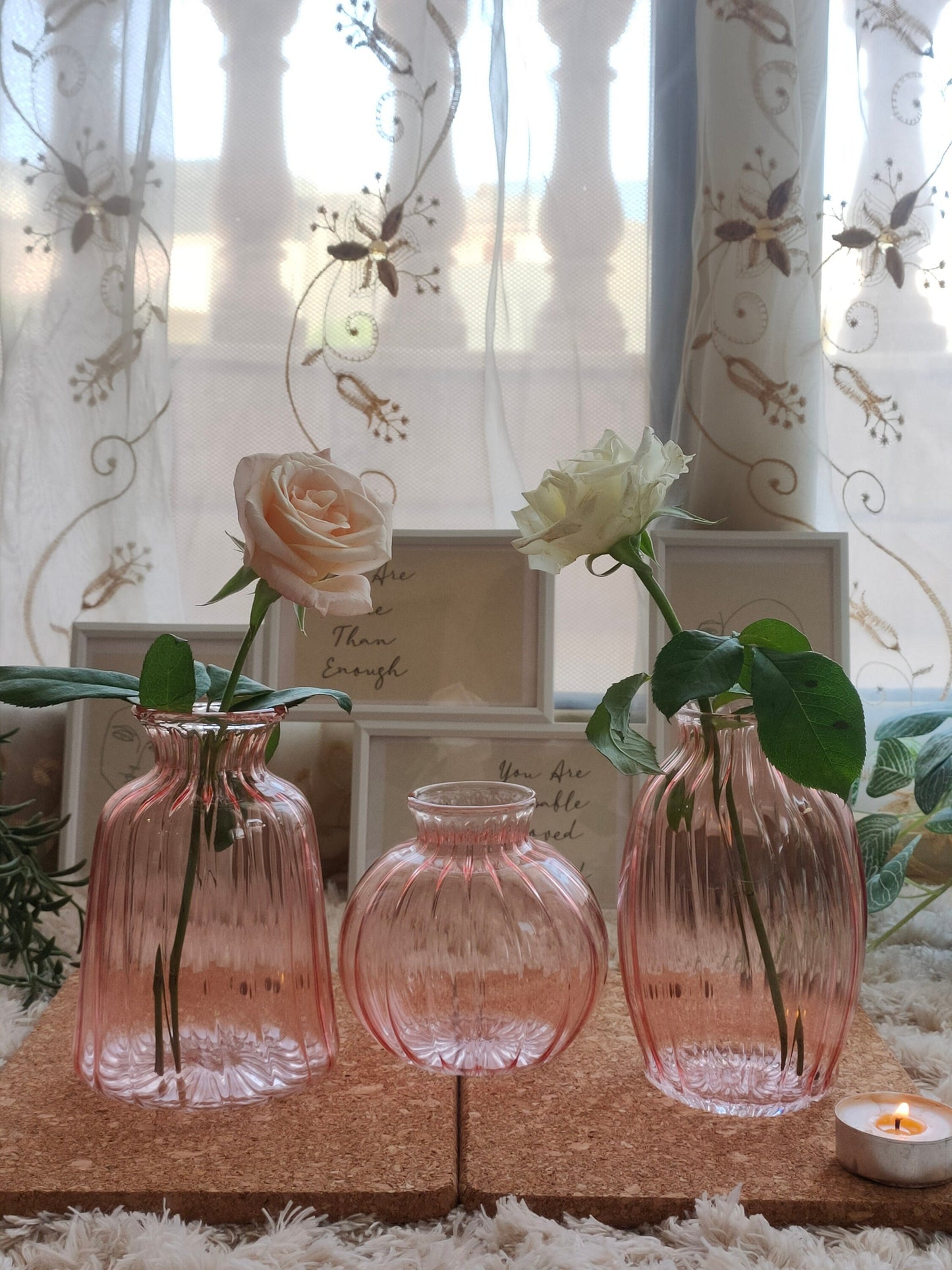 La Vie En Rose Art Deco Vase , Hand Blown Glassware , Blown Glass Vases , Ribbed Glass Vase , Colored Glass Vases , Vase for Flowers - Les Trois Pyramides