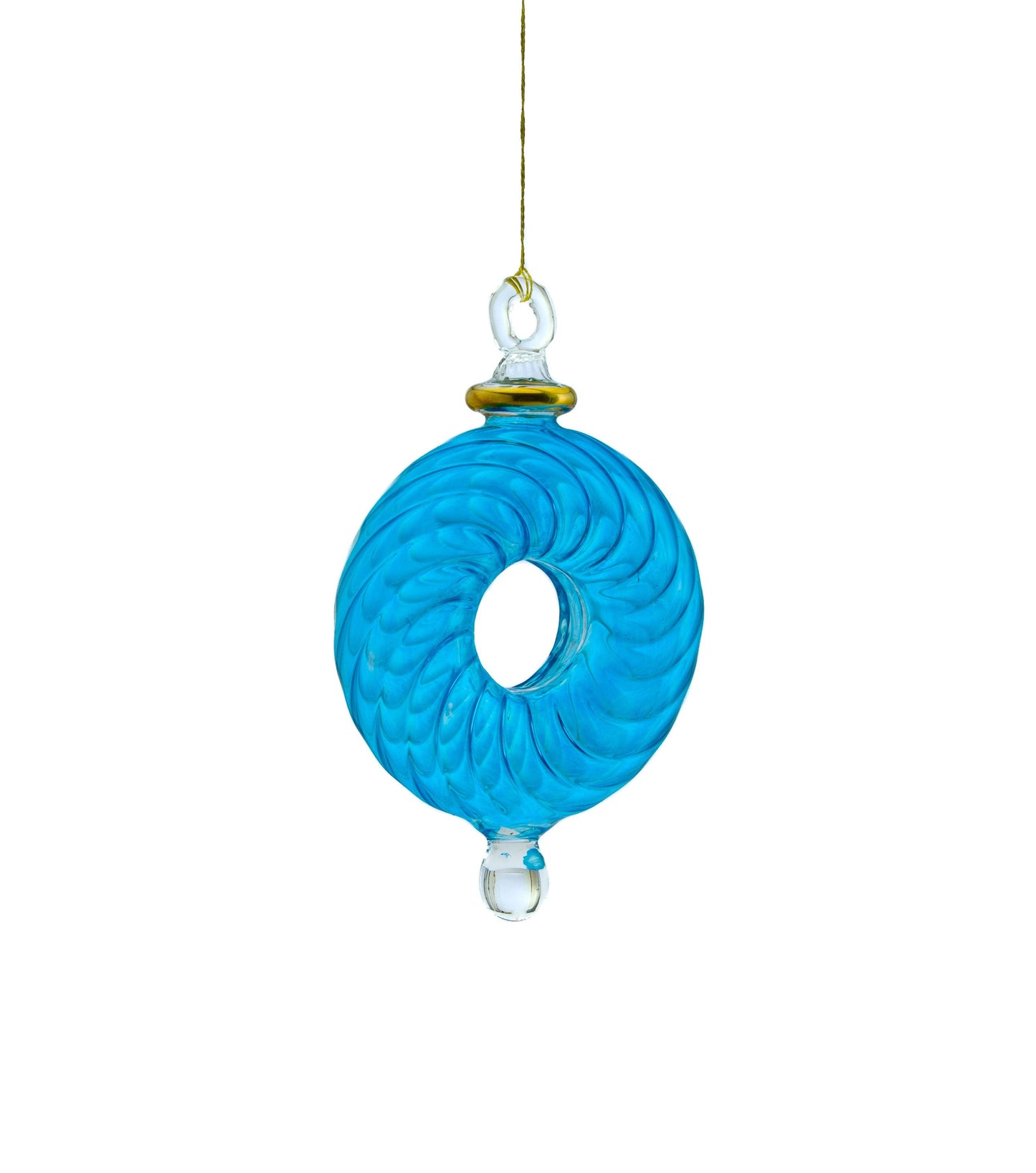 Turquoise Ribbed Tree topper ornament 14K Gold for Christmas tree decorations | Egyptian hanging Blown Glass ornament for xmas decor
