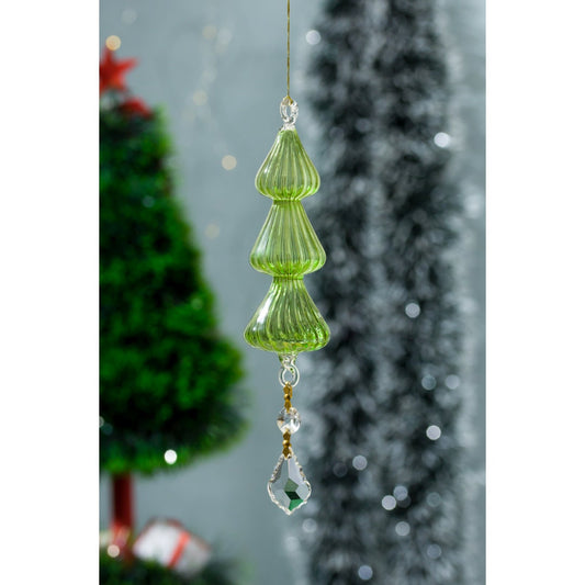 Christmas Green Tree Topper Glass Ornament - Les Trois Pyramide
