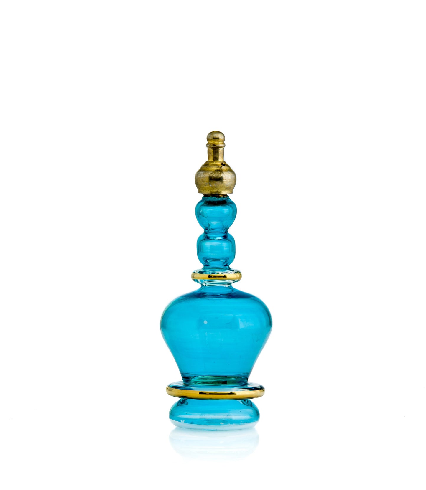 Turquoise decorative perfume bottle with copper stopper - Hand painted - colored glassware - antique glassware - empty perfume bottle