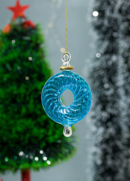 Turquoise Ribbed Tree Topper Ornament 14k Gold for Christmas Tree Decorations | Egyptian Hanging Blown Glass Ornament for Xmas Decor - Les Trois Pyramides