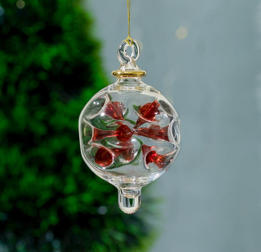 Red Double Layer Glass Tree Topper Ornament for Christmas Tree Decorations , Xmas Holiday Handmade Gift , Handblown Egyptian Ornament - Les Trois Pyramides 