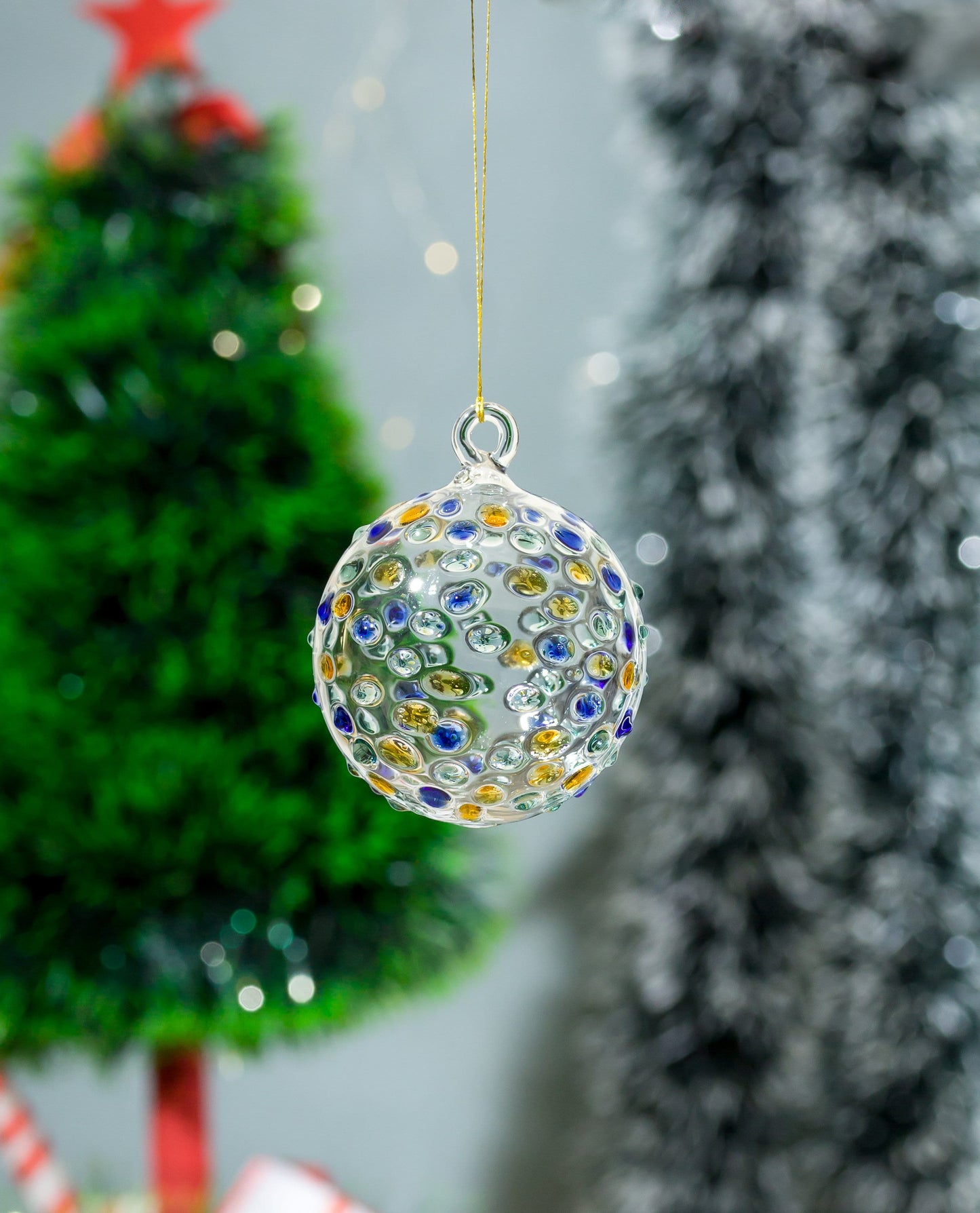 Multicolored Tree topper Glass ornament for christmas decorations | hanging ball ornaments for xmas holidays | handblown Christmas ornaments
