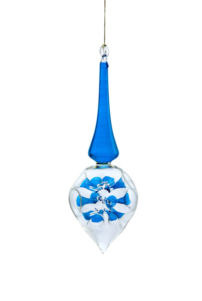 Hanging Christmas Ornaments for Christmas Tree Decoration with Double Layer Blue Glass Emboss with 14 K Gold - Les Trois Pyramides