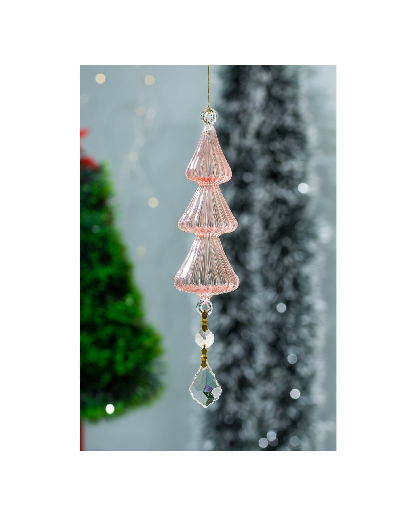 Christmas Pink Tree Topper Glass Ornament - Les Trois Pyramides