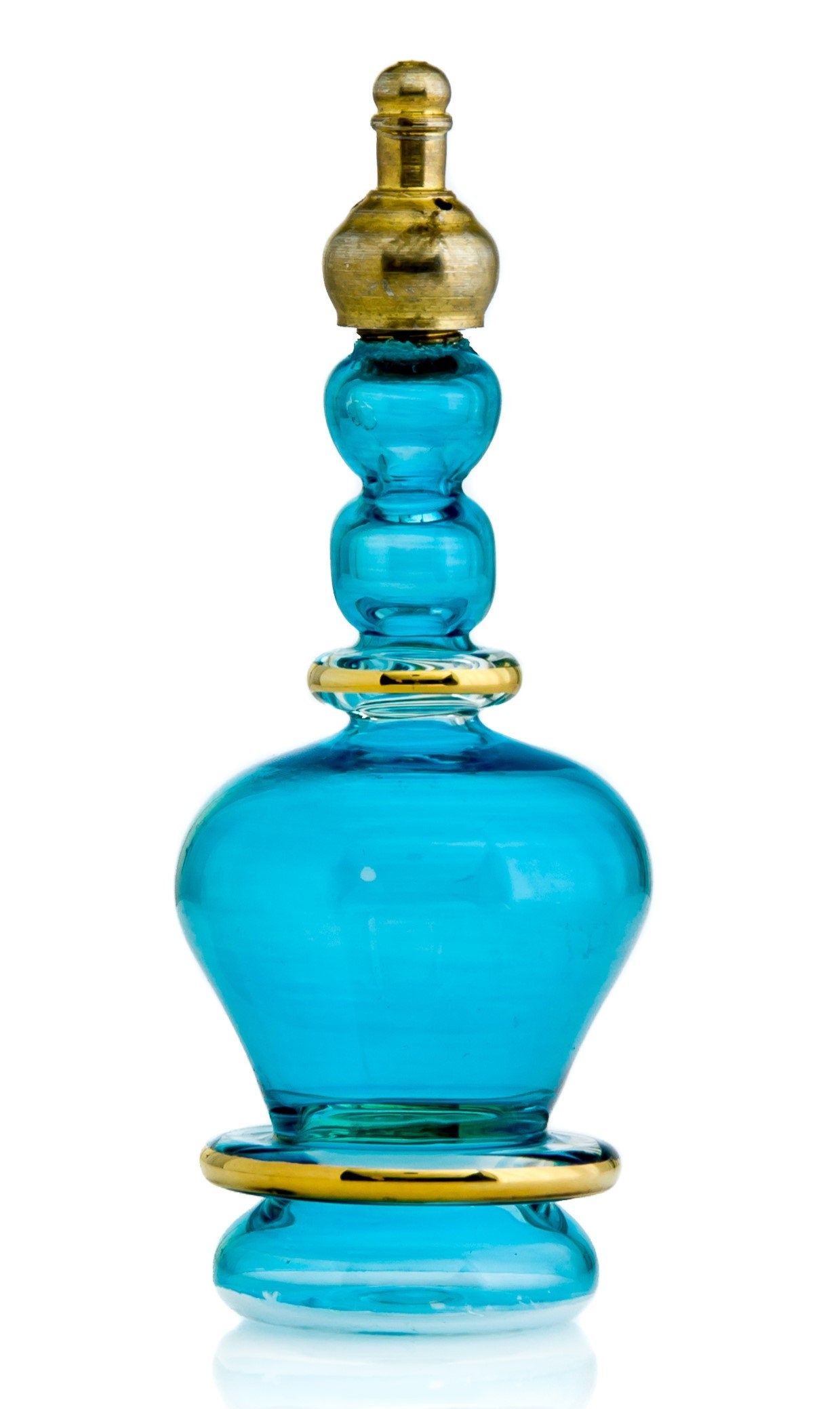Turquoise Decorative Perfume Bottle with Copper Stopper - Les Trois Pyramides
