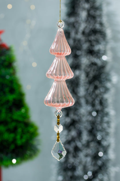Christmas Pink Tree Topper Glass Ornament - Les Trois PyramideChristmas Pink Tree Topper Glass Ornament - Les Trois Pyramides