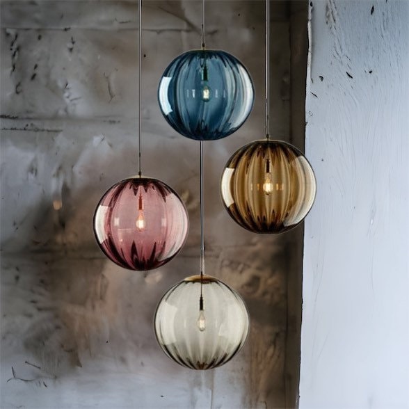 Set of Four Blown Glass Pendant Lights for Kitchen Island - Les Trois Pyramides