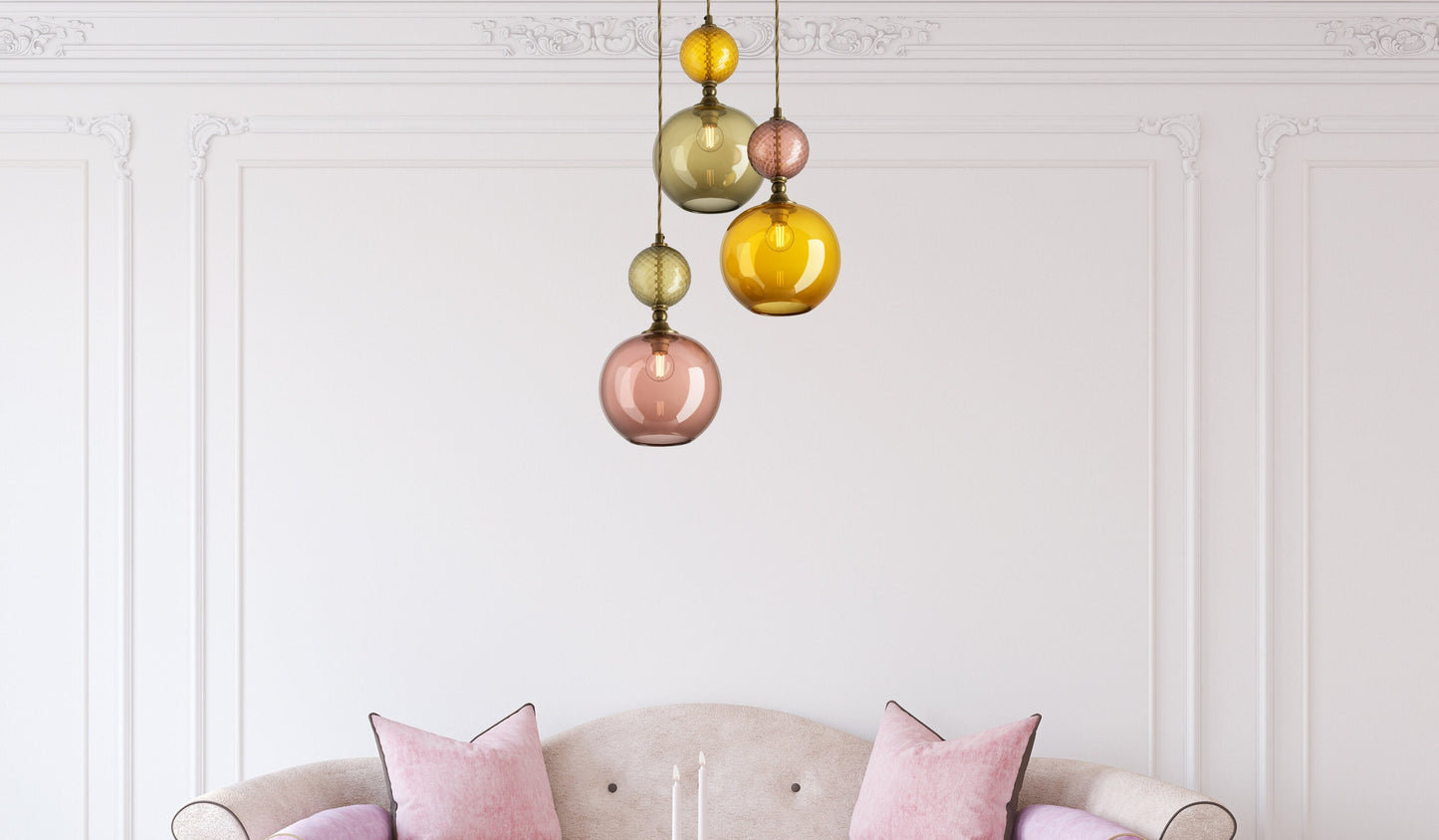 Set of Three pendant lights with copper separations