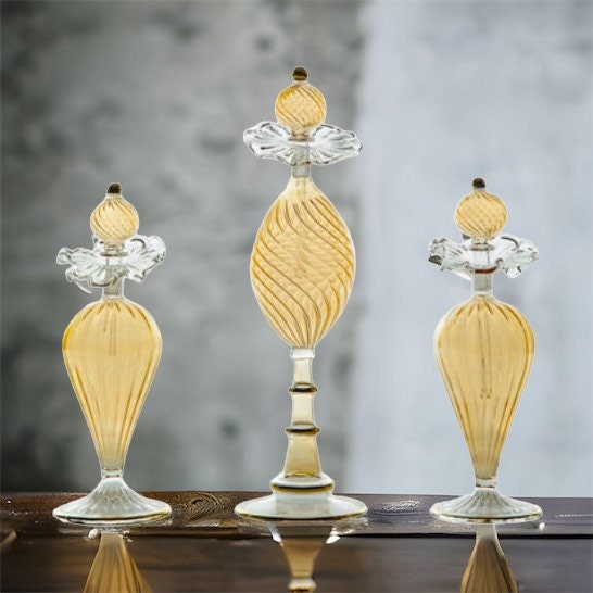 Set of Three Hand Blown Decorative Bottles - Les Trois Pyramides