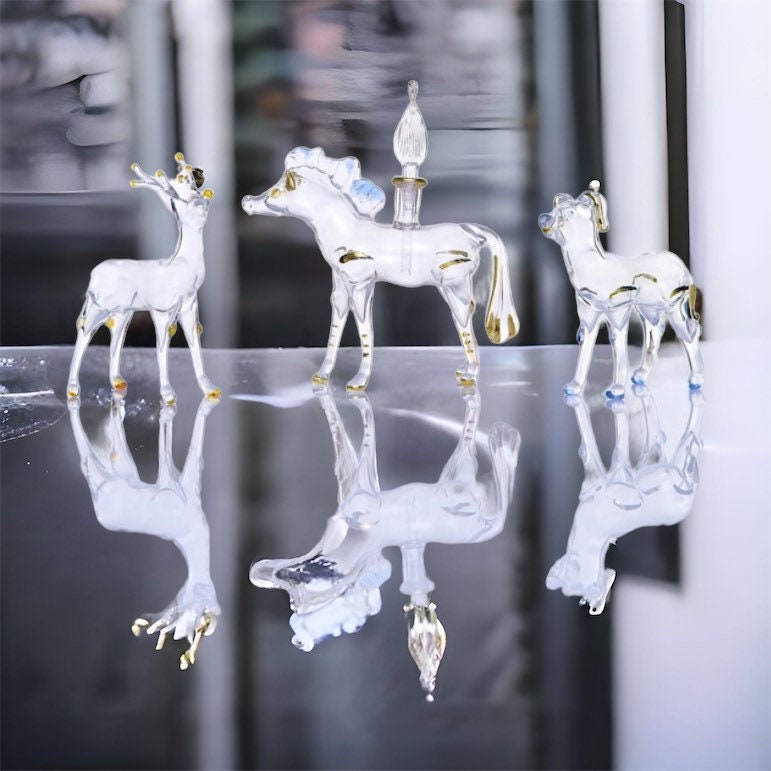 Animal Blown Glass ornaments set of three | Mouth Blown Glass ornament | vintage ornament | animal Handmade ornaments | Egyptian Glass decor - Les Trois Pyramides
