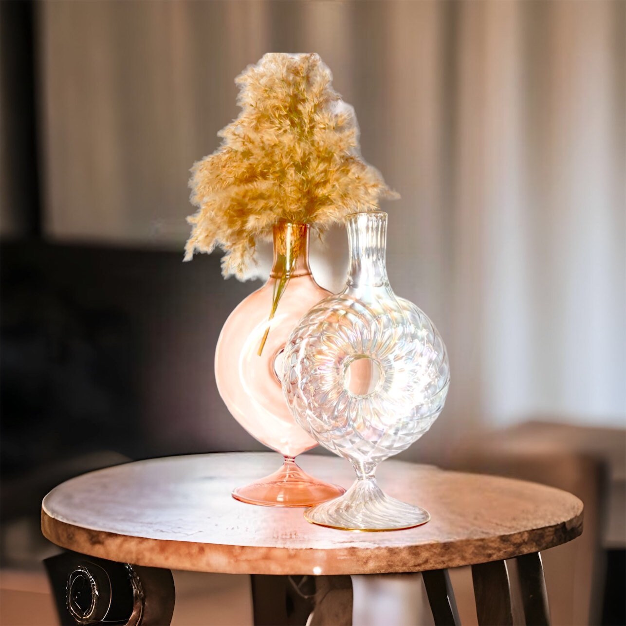 Set of Two Elegant Art Deco Vase , Hand blown Glassware , Blown glass vases , vintage glass vase , colored glass vases , vase for flowers
