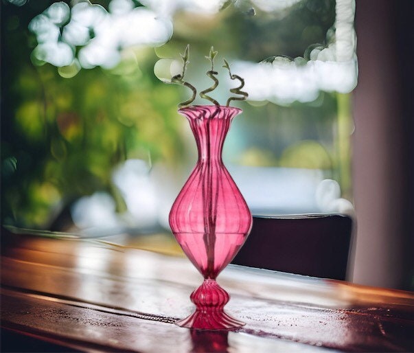 Reddish Art Deco Vase , Hand Blown Glassware , Blown Glass Vases , Vintage Glass Vase , Colored Glass Vases , Vase for Flowers - Les Trois Pyramides 