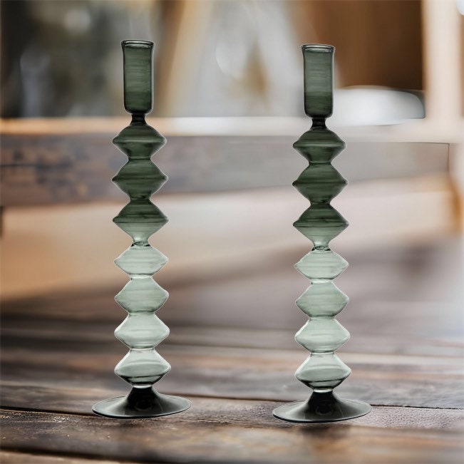 Modern Black Set of 2 Unique Handmade Candle Stick Holders - Les Trois Pyramides