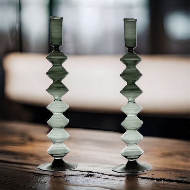 Modern Black Set of 2 Unique Handmade Candle Stick Holders - Les Trois Pyramides