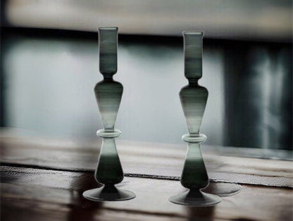 Set of Two Black Candle Stick Holders - Les Trois Pyramides