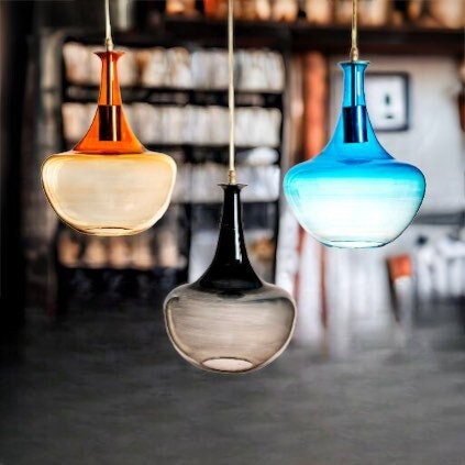 Set of 3 Multicolored Hand blown glass pendant, outdoor light fixture modern style