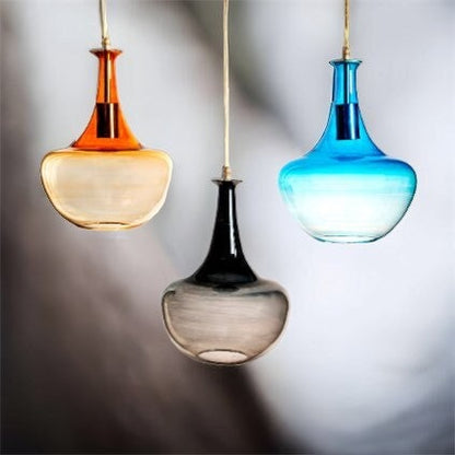 Set of 3 Multicolored Hand Blown Glass Pendant, Outdoor Light Fixture Modern Style - Les Trois Pyramides 