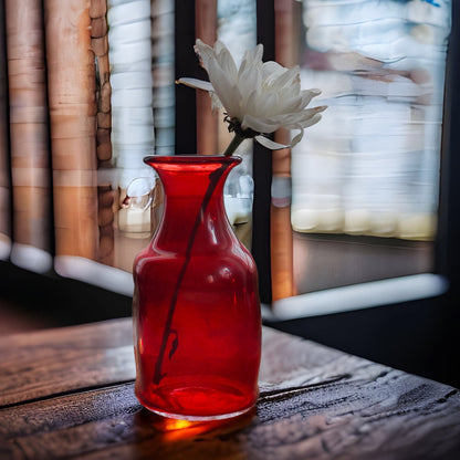Red Glass Bud Vase , Unique Gifts for Women Christmas Gifts for Girlfriend, Single Flower Vase, Plant Mom Gift, Red Vase for Shelf - Les Trois Pyramides 
